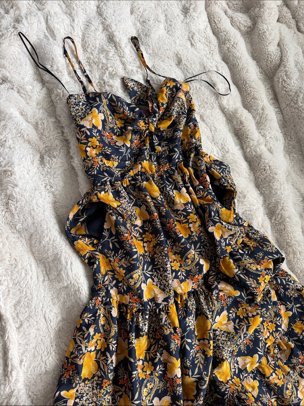 Francesca's Summer Navy Maxi Dress with pockets Yellow Floral Print - Picture 2 of 6